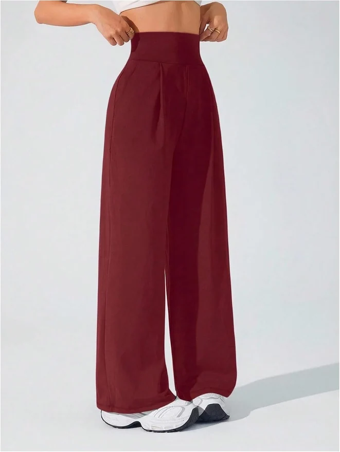 Wide Leg Yoga Pants Cinched High Waist Lounge Sweatpants by OYOANGLE, photograph 3 of 3