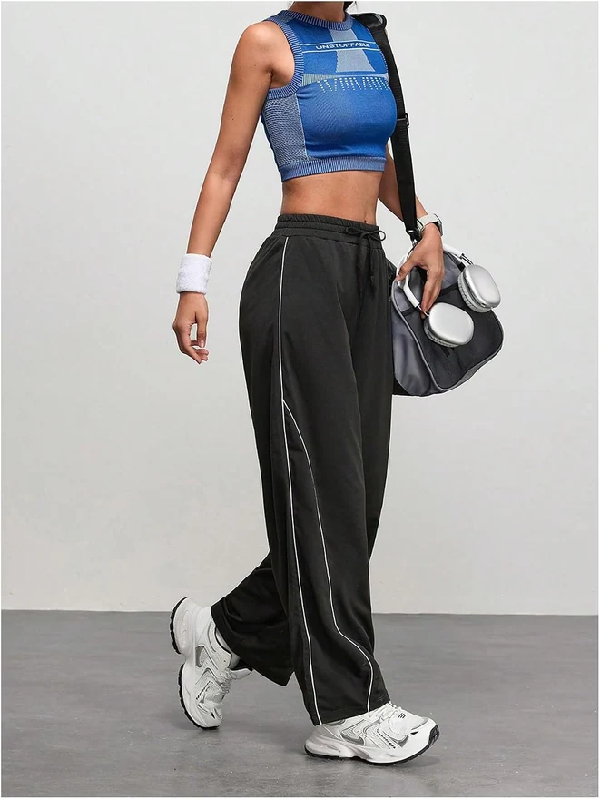 Casual Sports Pants Straight Leg Side Stripes Sweatpants by OYOANGLE, photograph 2 of 3