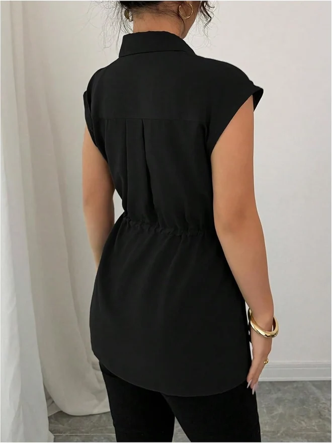 Button Down Shirt Short Sleeve Peplum Business Blouse by OYOANGLE, photograph 2 of 4