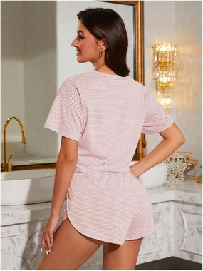 Sexy Pajama Set for Women Side Split Shorts Cute Pajamas in Pink