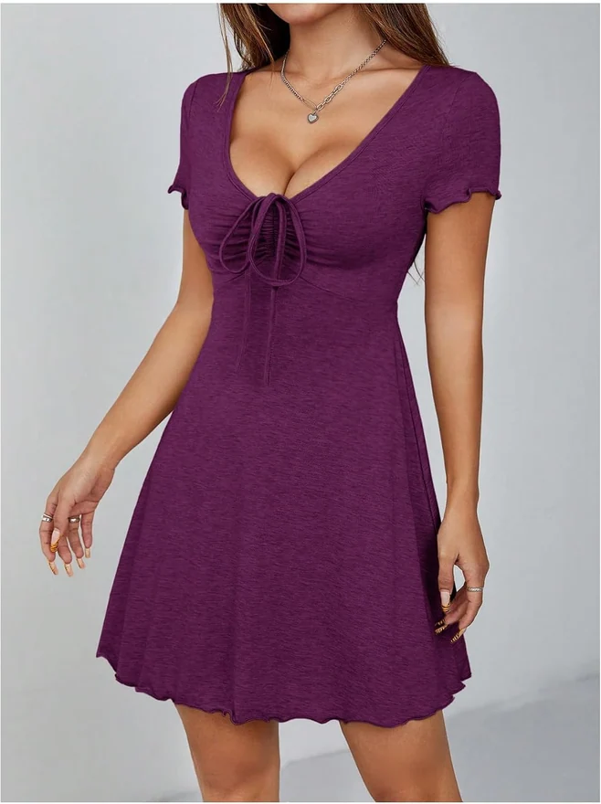 Summer Casual Short Sleeve Drawstring Front Tshirt Dress by OYOANGLE, photograph 2 of 3