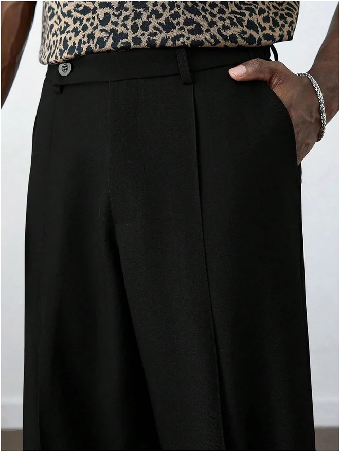Pleated Dress Pants Zipper Fly Wide Leg Work Casual Long by OYOANGLE, photograph 3 of 3