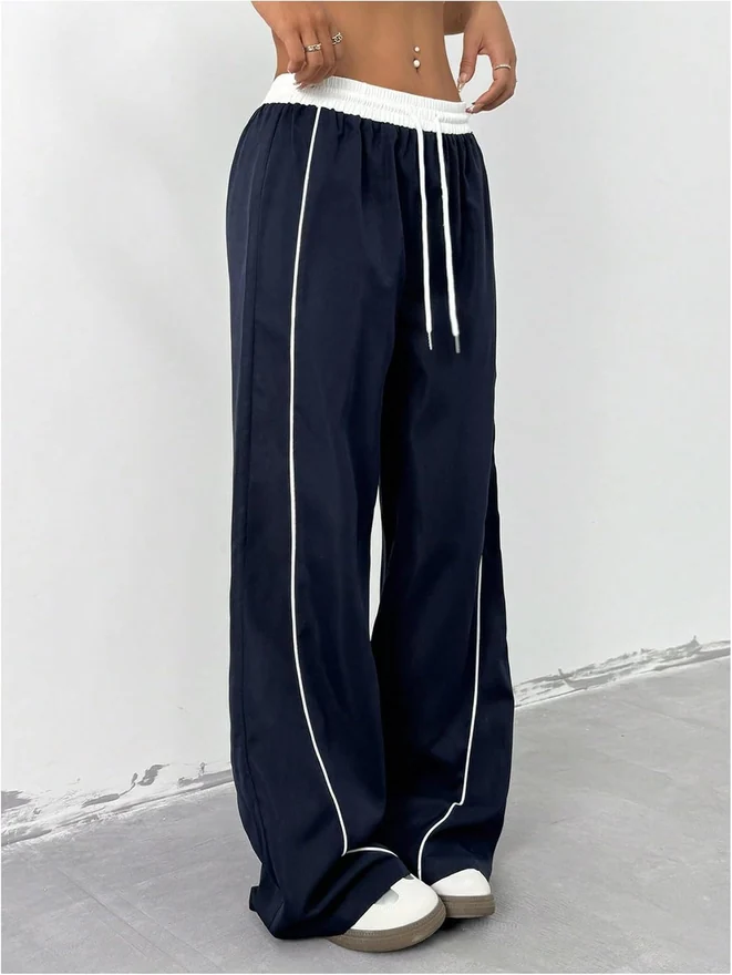 Baggy Track Pants Side Striped Y2K Wide Leg Sweatpants by OYOANGLE, photograph 3 of 3