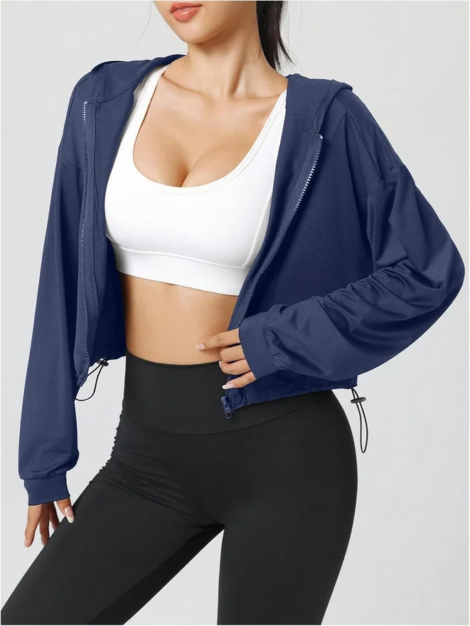 Zip Up Hoodie Jackets Long Sleeve Lightweight Workout Cropped by OYOANGLE, photograph 2 of 4