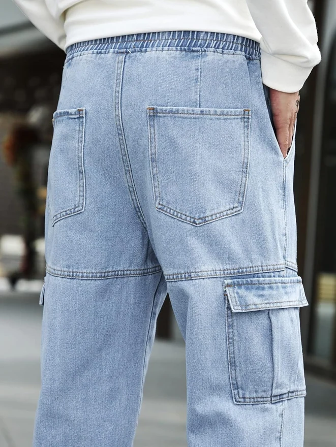 Drawstring Waist Flap Pocket Jogger Cargo Pants Carrot Denim by OYOANGLE, photograph 3 of 4