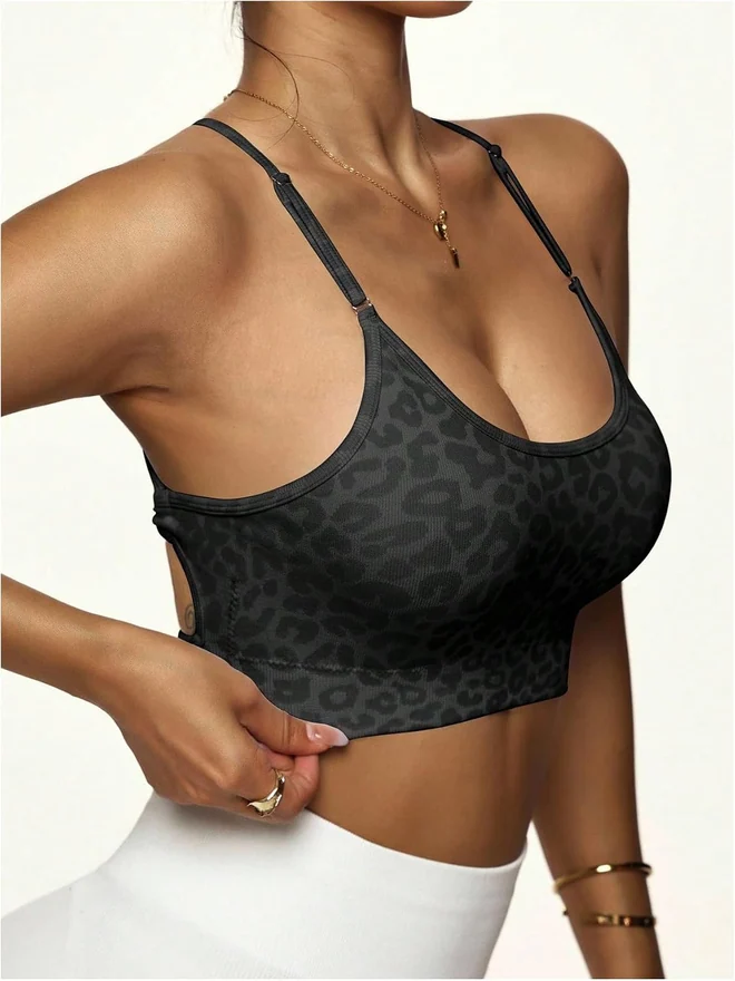 Cheetah Print Sports Bra Criss Cross Bras Strappy Sports by OYOANGLE, photograph 4 of 4