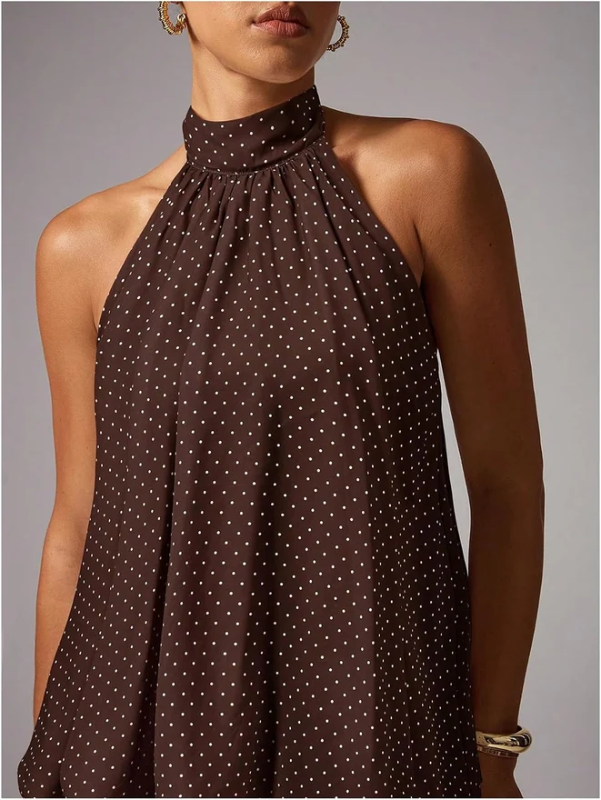 Summer Polka Dots Halter Y2k Cute Ruffle Wedding Party Dress by OYOANGLE, photograph 3 of 3