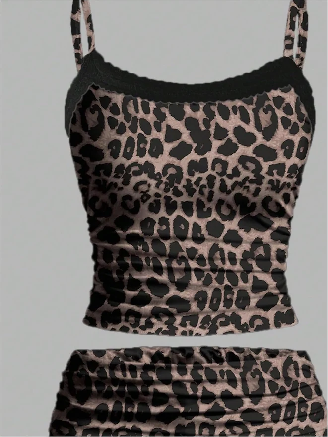 Cheetah Pajama Set Y2K Cute 2 Piece Leopard Print Lounge Set by OYOANGLE, photograph 2 of 2