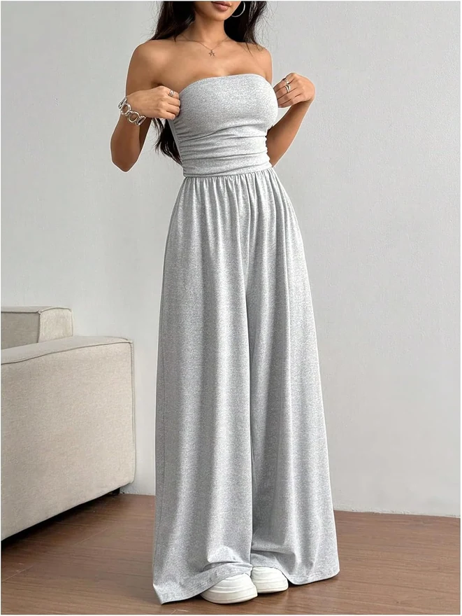 Strapless Jumpsuits Wide Leg Dressy Tube Rompers by OYOANGLE, photograph 2 of 3