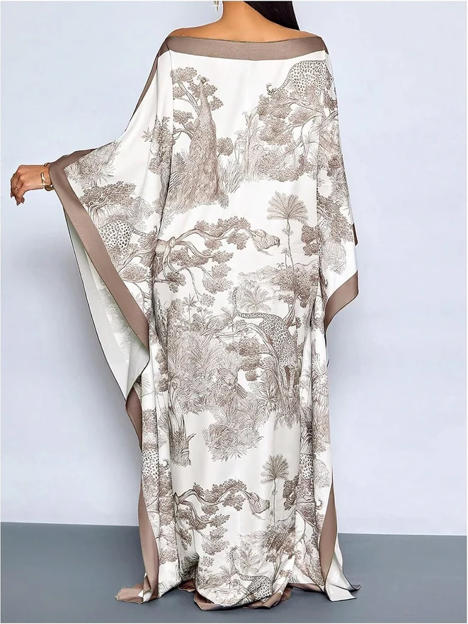 Kaftan Dresses Boho Beach Vacation Oversized Dress Coffee by OYOANGLE