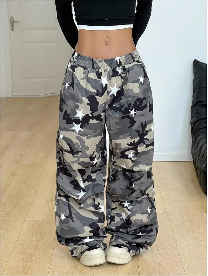 Baggy Camo Pants Elastic Waist Wide Leg Long Trousers by OYOANGLE, photograph 2 of 3