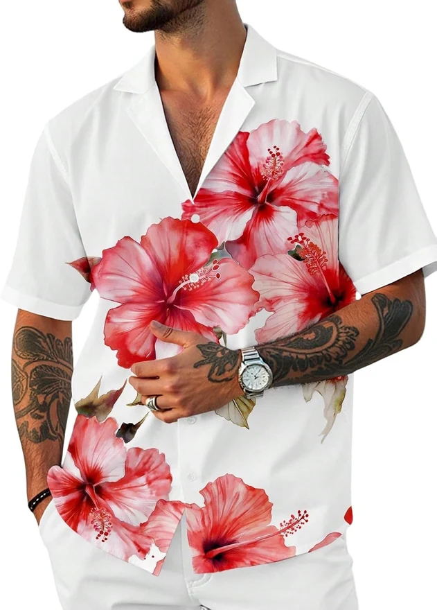 Hawaiian Shirts Floral Short Sleeve Button Down Shirt Summer by OYOANGLE