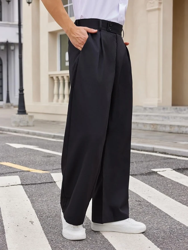 Pleated Wide Leg Dress Pants High Waist Old Money Trousers by OYOANGLE, photograph 3 of 3