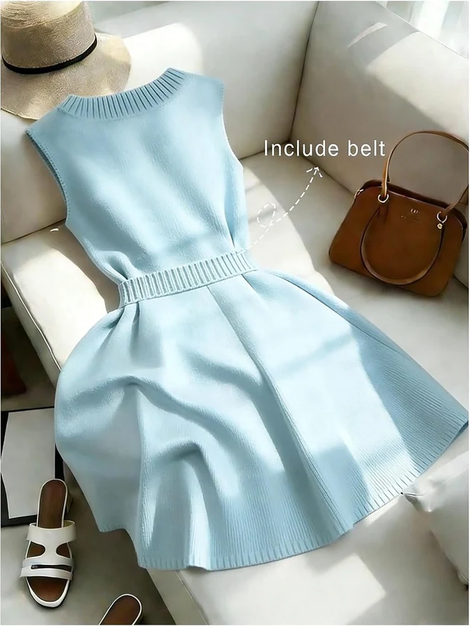 Sleeveless Sweater Dress Wrap V Neck Button Knit A Line Short by OYOANGLE