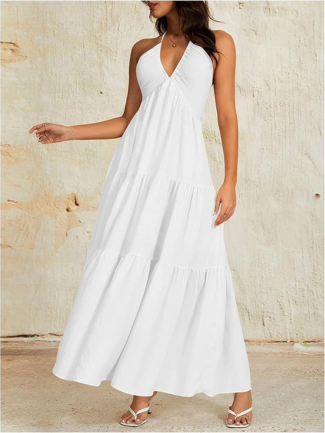 Summer Beach Halter Sundress Formal Wedding Guest Dress by OYOANGLE, photograph 3 of 3