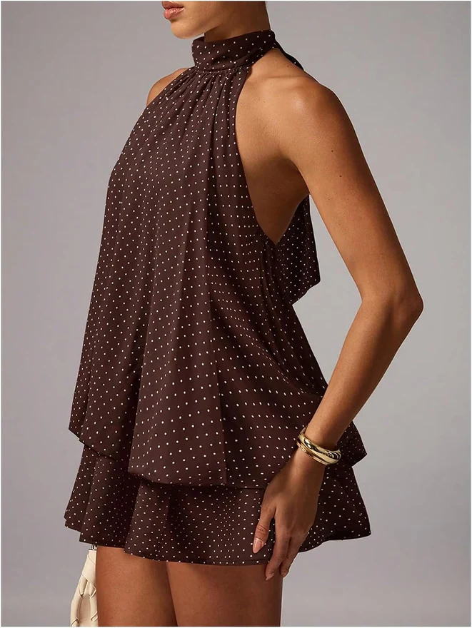 Summer Polka Dots Halter Y2k Cute Ruffle Wedding Party Dress by OYOANGLE, photograph 2 of 3