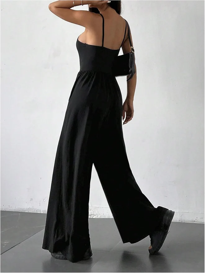 Sleeveless Wide Leg Jumpsuits Long Rompers with Pockets by OYOANGLE