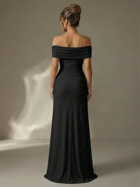 Off The Shoulder Maxi Dress Wedding Guest Dresses Pink in Black