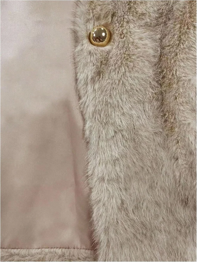 Faux Fur Coat Vest Fleece Sleeveless Jacket with Pockets Apricot by OYOANGLE, photograph 4 of 4