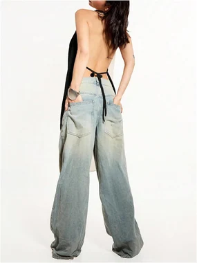 Cowl Neck Backless Halter Top Y2k See Through Tank Tops in Black