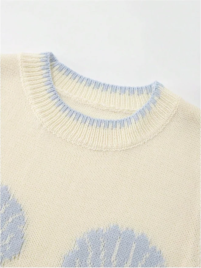 Seashell Sleeveless Crew Neck Sweater Vest Light Yellow by OYOANGLE, photograph 4 of 4