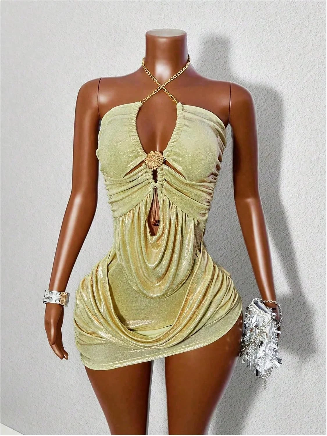 Glitter Criss Cross Halter Mini Bodycon Party Cami Dress by OYOANGLE, photograph 1 of 3
