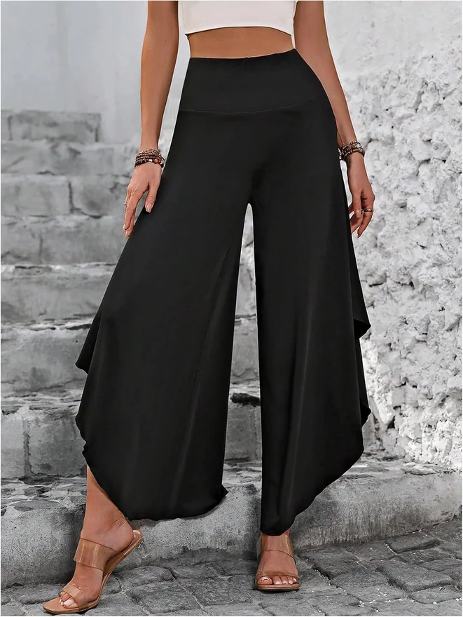 Ruffle Flare Leg Elegant Pants Black by OYOANGLE, photograph 3 of 3