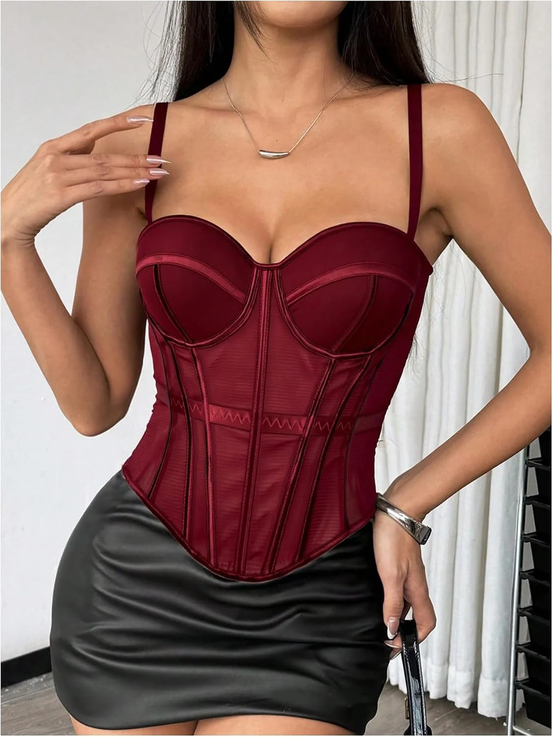Bustier Corset Top See Through Mesh Boned Cami Tops by OYOANGLE, photograph 1 of 3