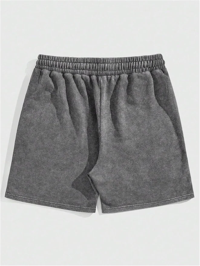 Vintage Washed Drawstring Elastic Waist Shorts Light Grey by OYOANGLE, photograph 2 of 4