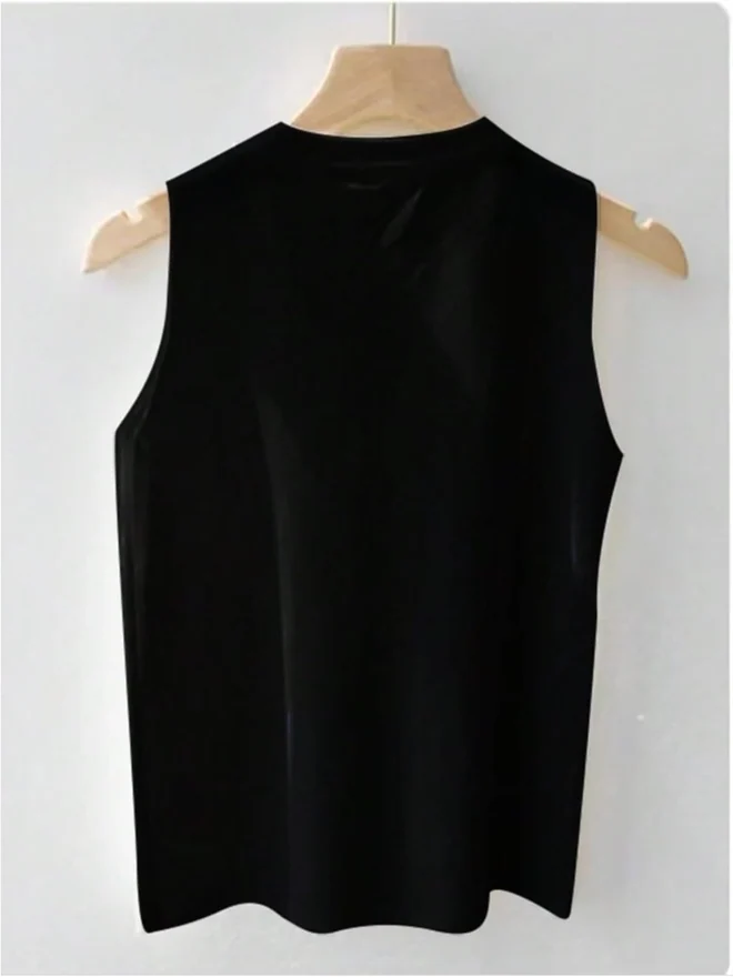 Plus Size Pearl Beaded Sweater Vest Black by OYOANGLE, photograph 3 of 3