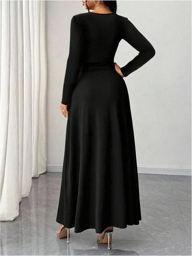 Cinched Waist Long Dress Cocktail Going Out Maxi Dresses by OYOANGLE
