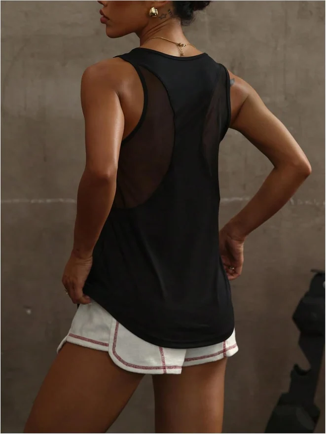 Workout Athletic Running Tank Top Mesh Sheer Activewear by OYOANGLE, photograph 3 of 4