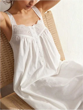 Nightgowns for Women Sleeveless Eyelet Dress Long House Dress in White