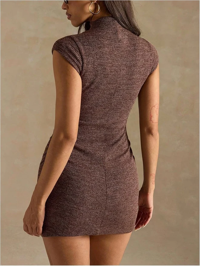 Y2k Knit Mini Sweater Dress Ruched Bodycon Cocktail Party by OYOANGLE, photograph 2 of 3