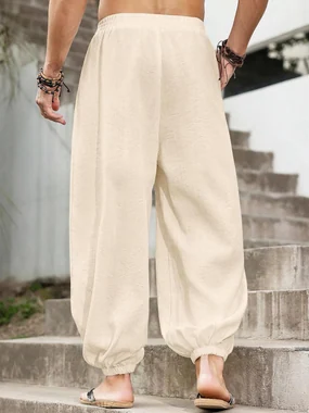 Harem Pants with Pocket Baggy Hippie Loose Fit Elastic Waist in Apricot