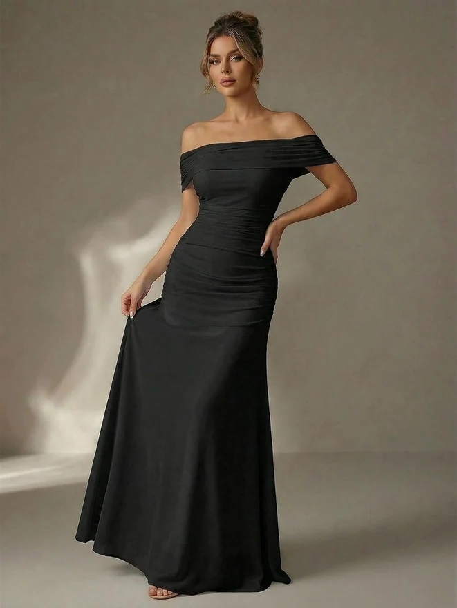 Off The Shoulder Maxi Dress Wedding Guest Dresses Black by OYOANGLE, photograph 2 of 3