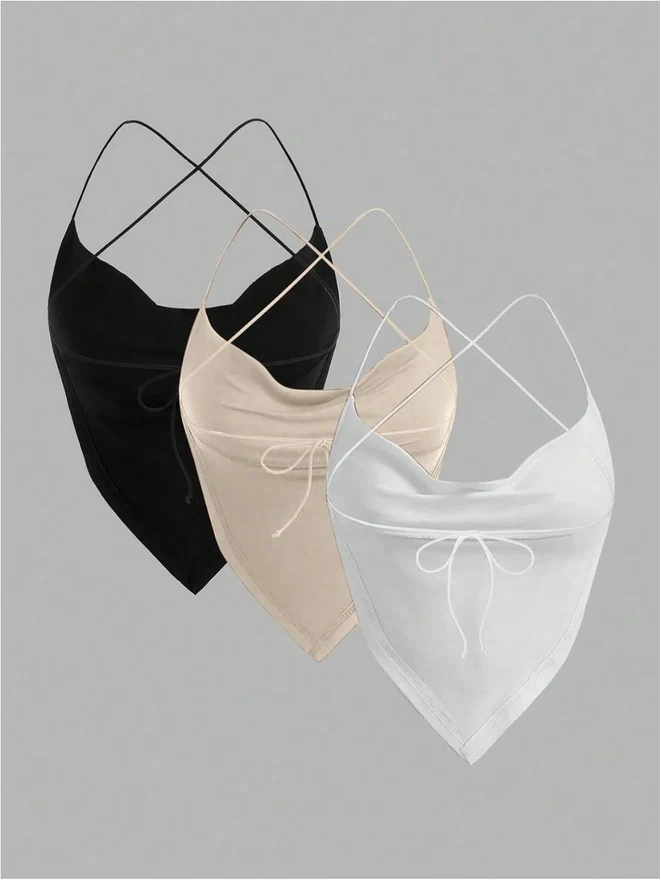 3 Pack Draped Cami Tops Y2K Criss Cross Going Out Tops by OYOANGLE, photograph 2 of 4