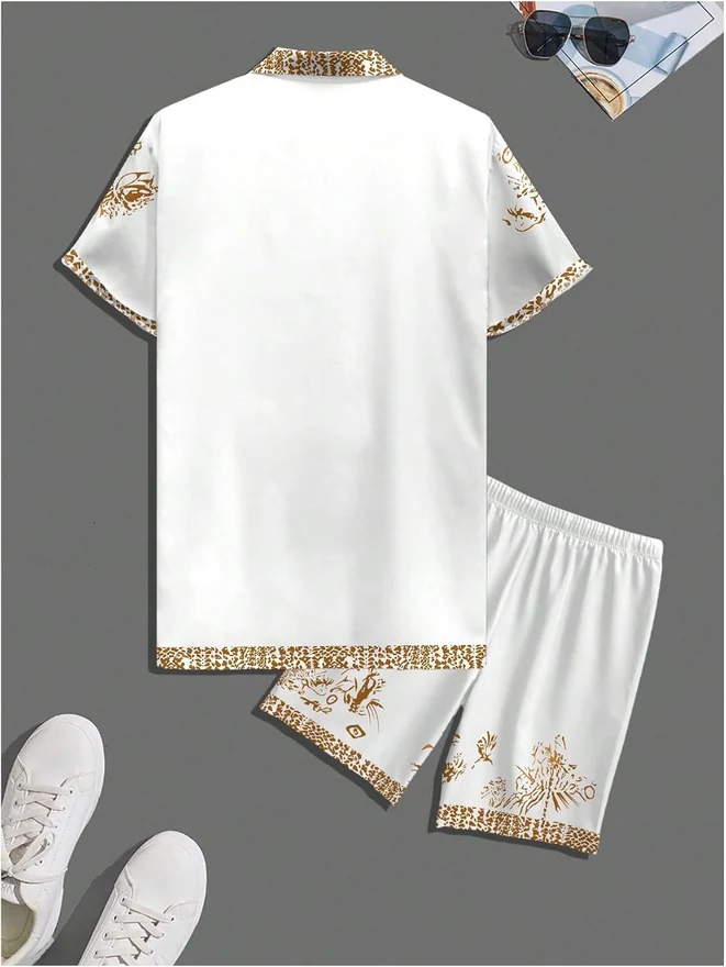 2 Piece Vacation Outfits Tropical Hawaiian Button Down Collared by OYOANGLE, photograph 2 of 3