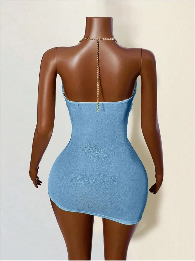 Glitter Criss Cross Halter Mini Bodycon Party Cami Dress by OYOANGLE, photograph 2 of 3