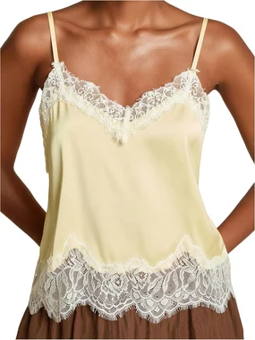 Y2K Satin Lace Trim Cami Top Summer Going Out Tank Tops in Yellow