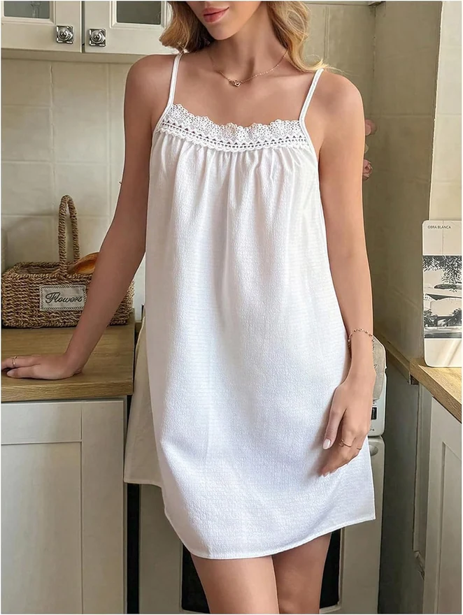 Lace Nightgowns Sleeveless Sleep Dress Fall Nightdress by OYOANGLE, photograph 3 of 4