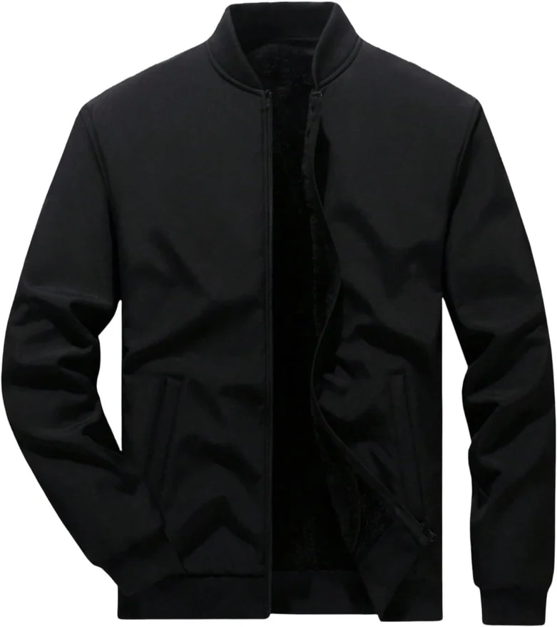 Fleece Zip Up Bomber Long Sleeve Jacket Windbreaker Jacket by OYOANGLE