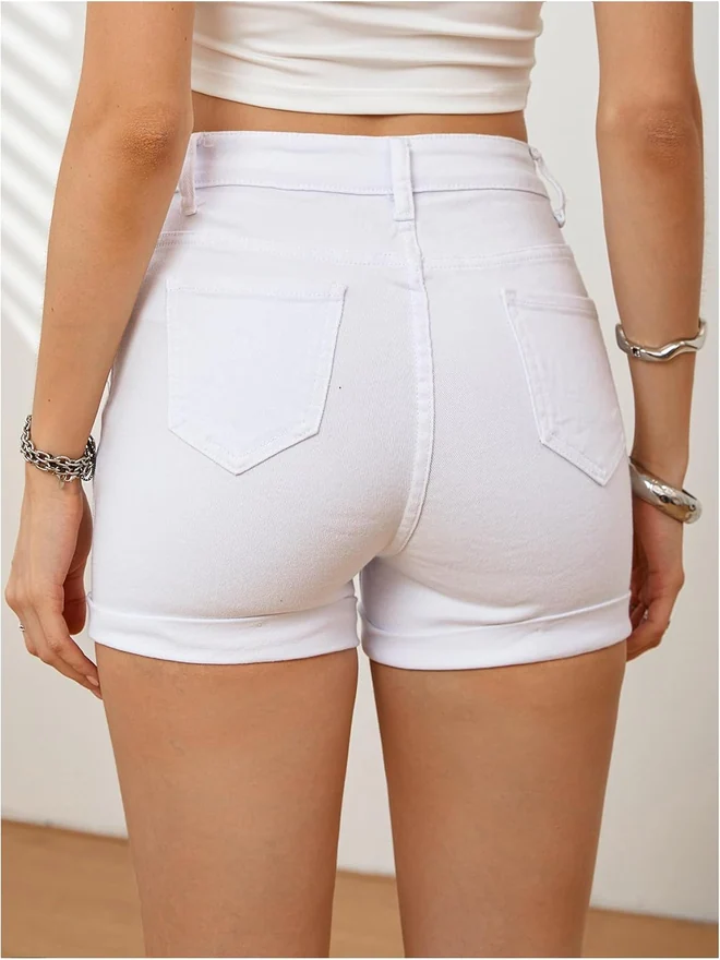 Skinny Mini Denim Shorts Rave Party Hot Pants with Pockets by OYOANGLE, photograph 2 of 4