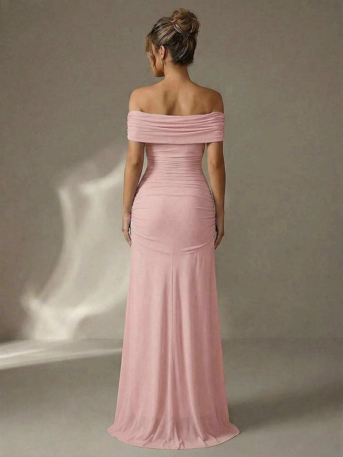 Off The Shoulder Maxi Dress Wedding Guest Dresses Pink by OYOANGLE, photograph 1 of 3
