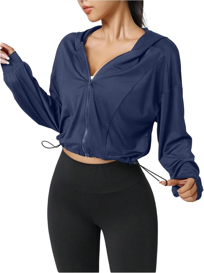 Zip Up Hoodie Jackets Long Sleeve Lightweight Workout Cropped by OYOANGLE