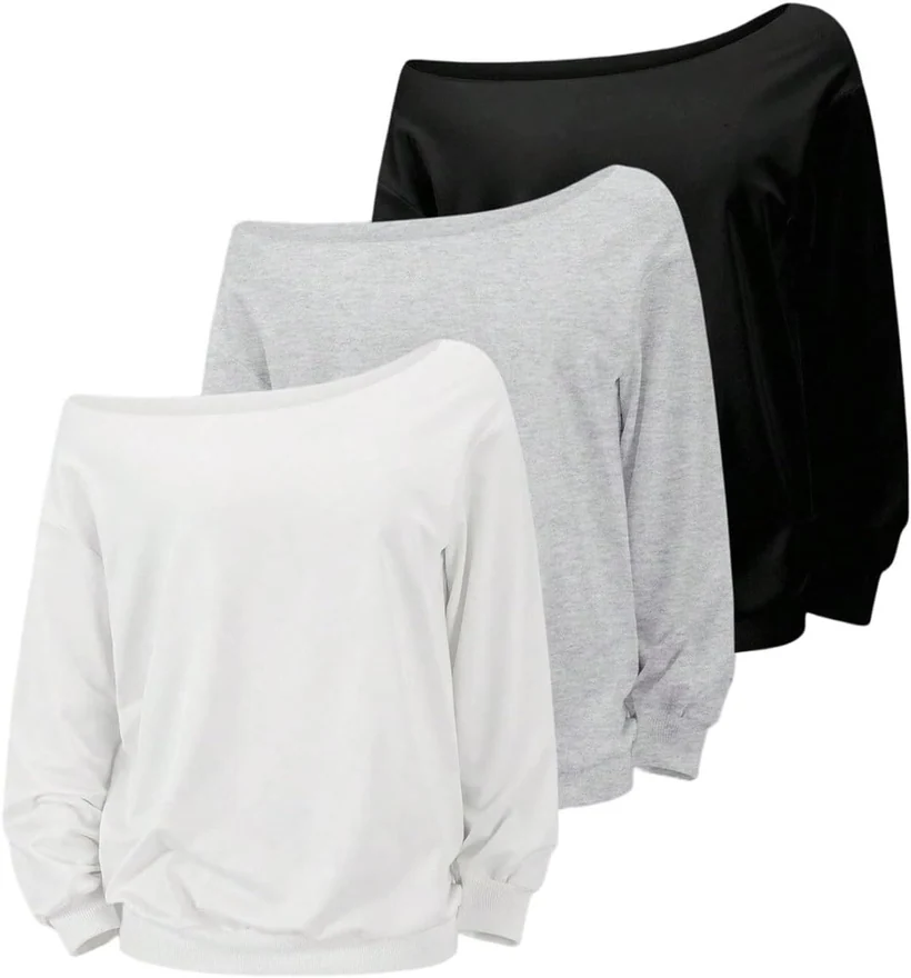 3 Pack Off The Shoulder Sweatshirts Long Sleeve Oversized Y2k by OYOANGLE