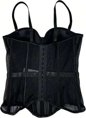Bustier Corset Top See Through Mesh Boned Cami Tops Brown in Black