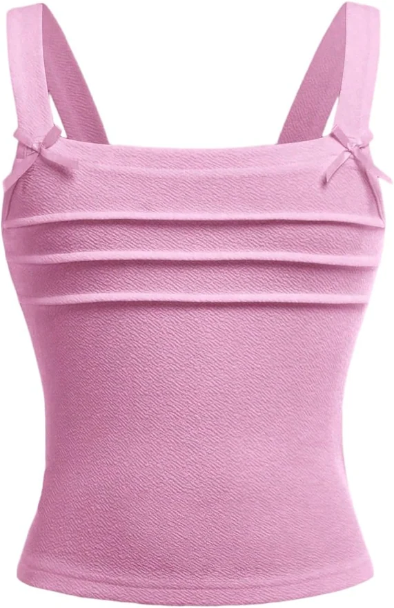 Girl's Cute Bow Tank Tops Pink by OYOANGLE