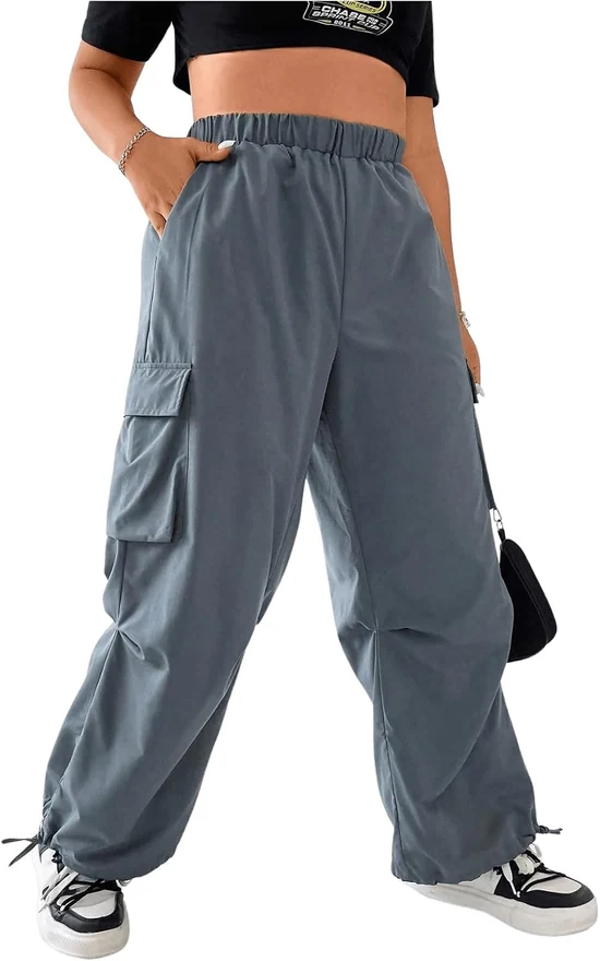 Plus Size Cargo Pants Baggy Trousers with Pockets by OYOANGLE