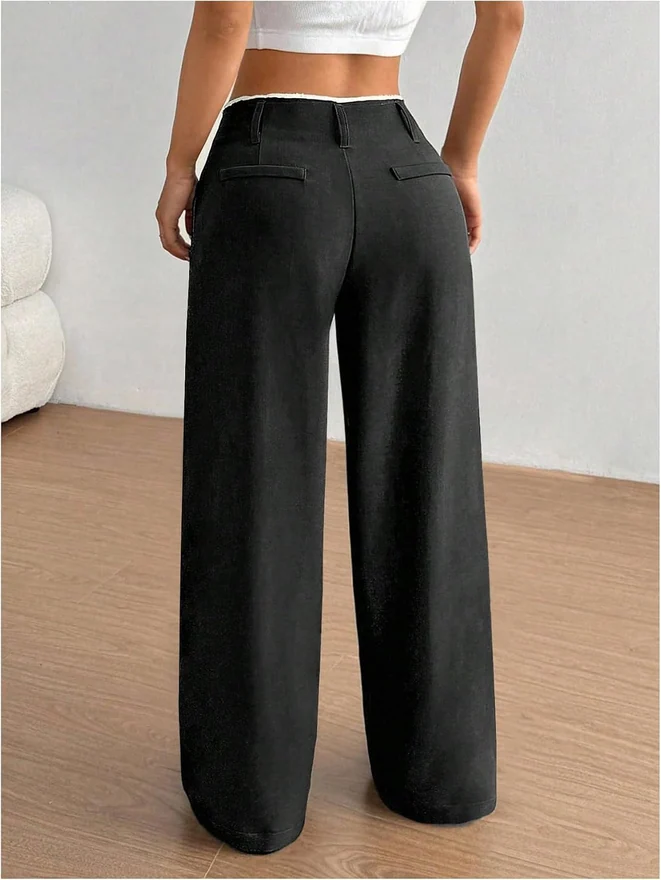 Wide Leg Slacks Low Rise Work Office Business Casual Pleated by OYOANGLE, photograph 2 of 3